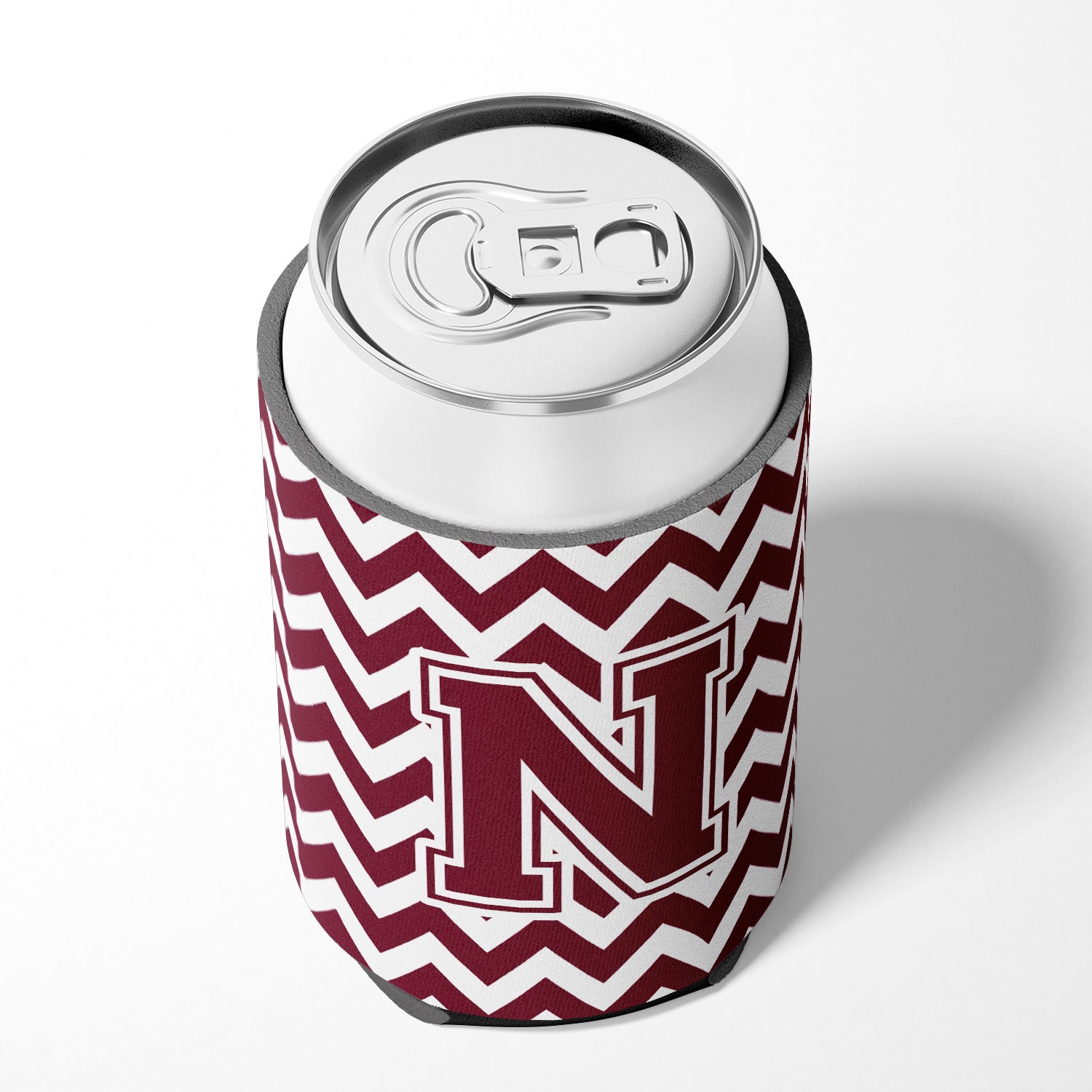 Letter N Chevron Maroon and White  Can or Bottle Hugger CJ1051-NCC.