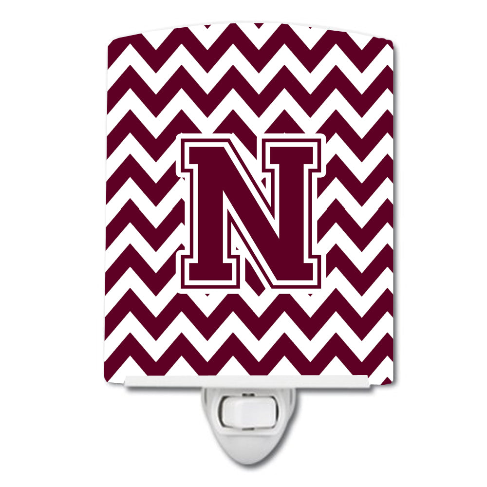 Letter N Chevron Maroon and White  Ceramic Night Light CJ1051-NCNL - the-store.com