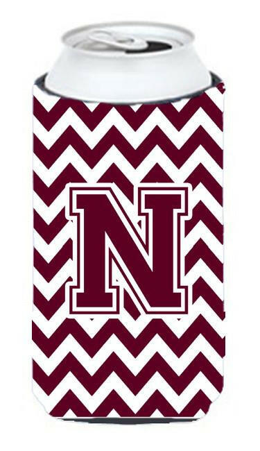 Letter N Chevron Maroon and White  Tall Boy Beverage Insulator Hugger CJ1051-NTBC by Caroline's Treasures