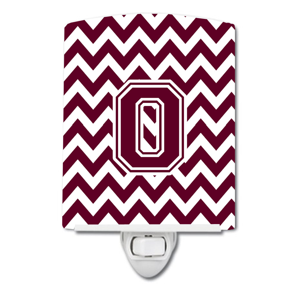 Letter O Chevron Maroon and White  Ceramic Night Light CJ1051-OCNL - the-store.com