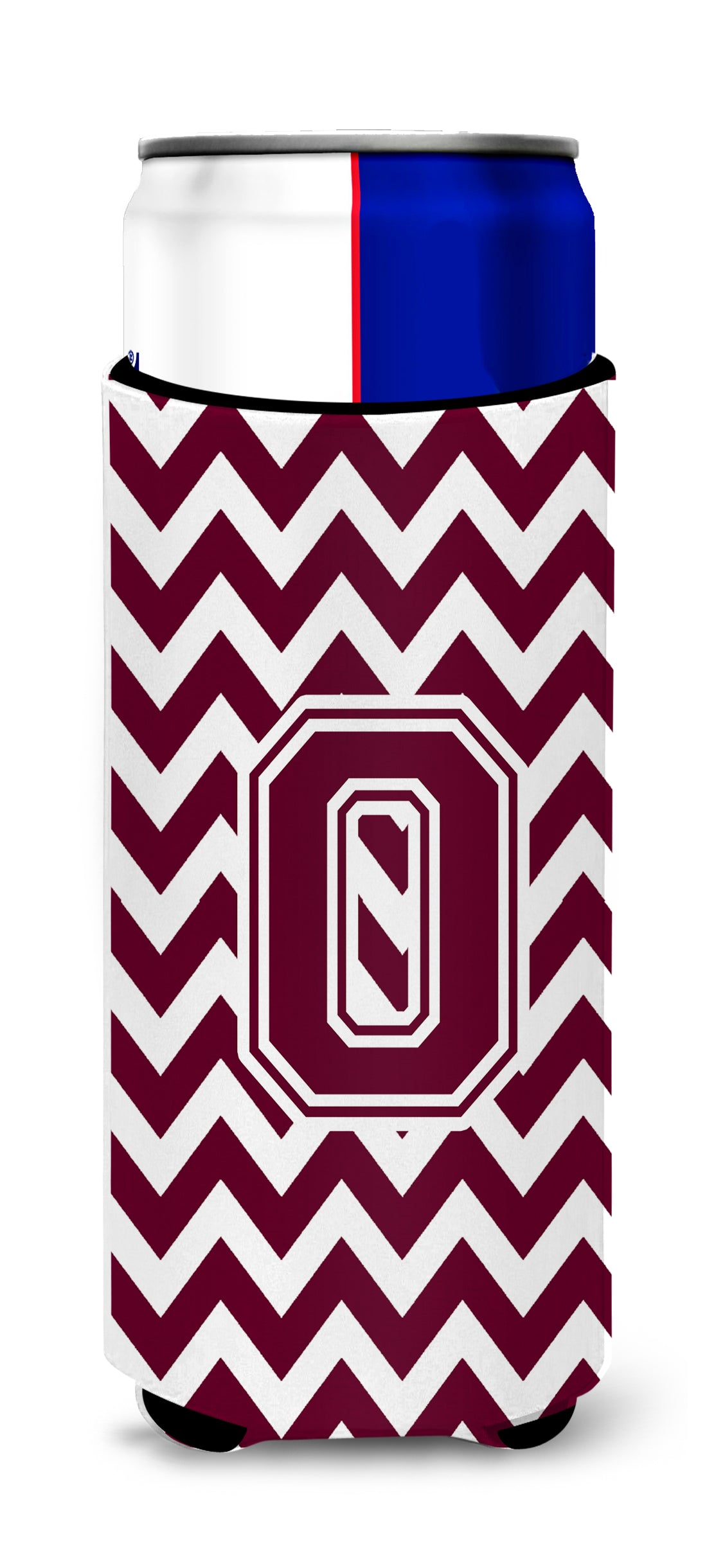 Letter O Chevron Maroon and White  Ultra Beverage Insulators for slim cans CJ1051-OMUK.