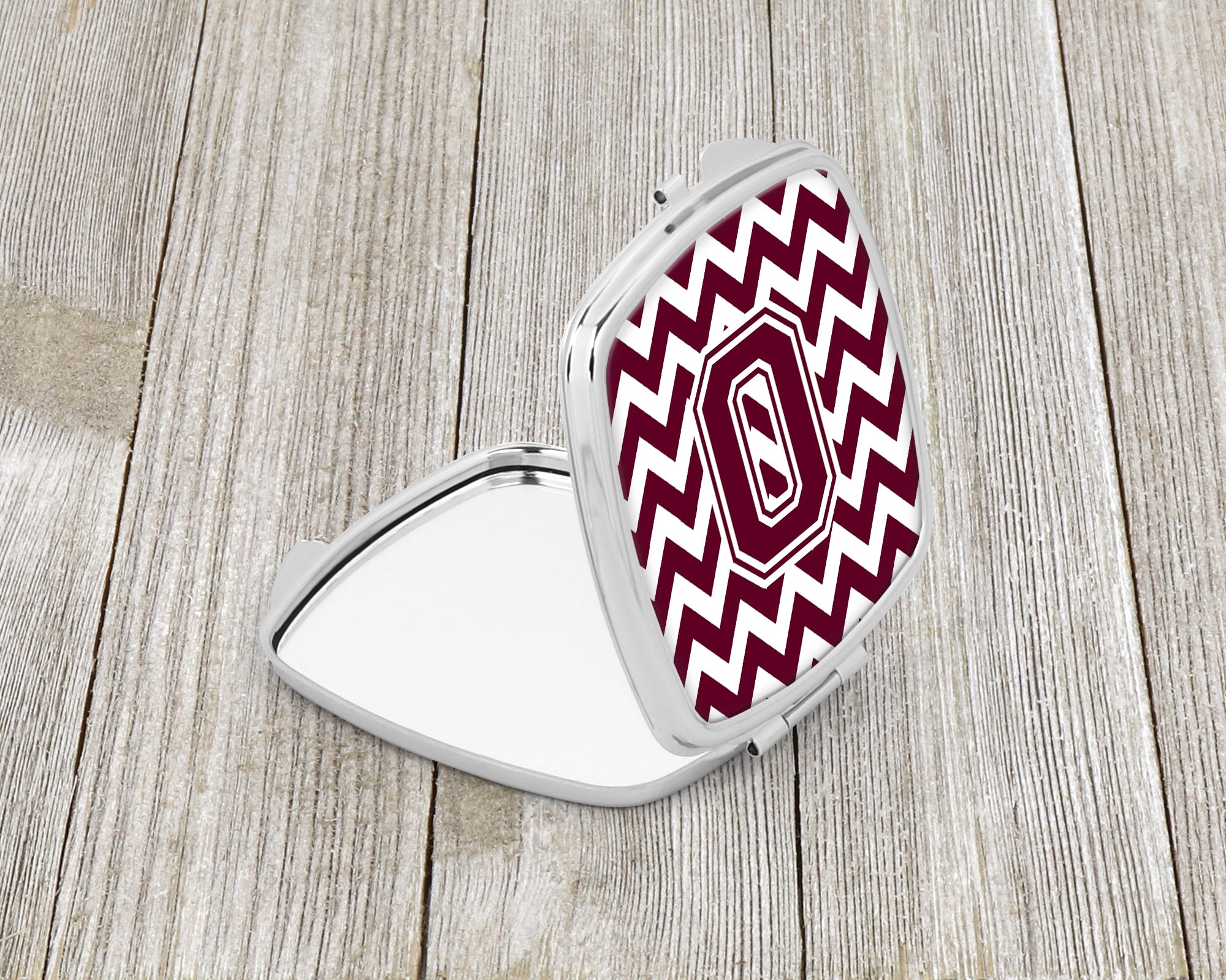 Letter O Chevron Maroon and White  Compact Mirror CJ1051-OSCM  the-store.com.