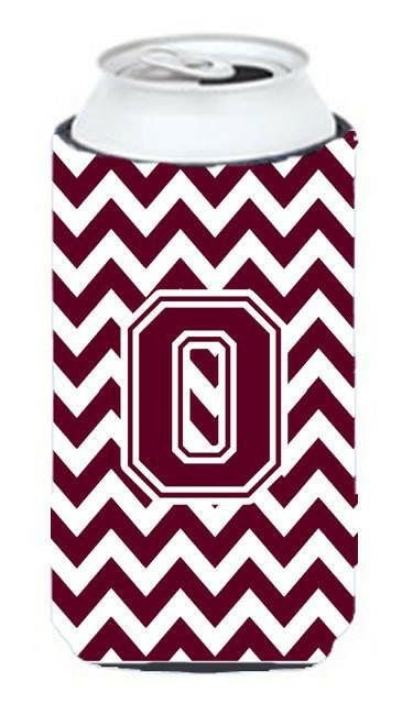 Letter O Chevron Maroon and White  Tall Boy Beverage Insulator Hugger CJ1051-OTBC by Caroline's Treasures