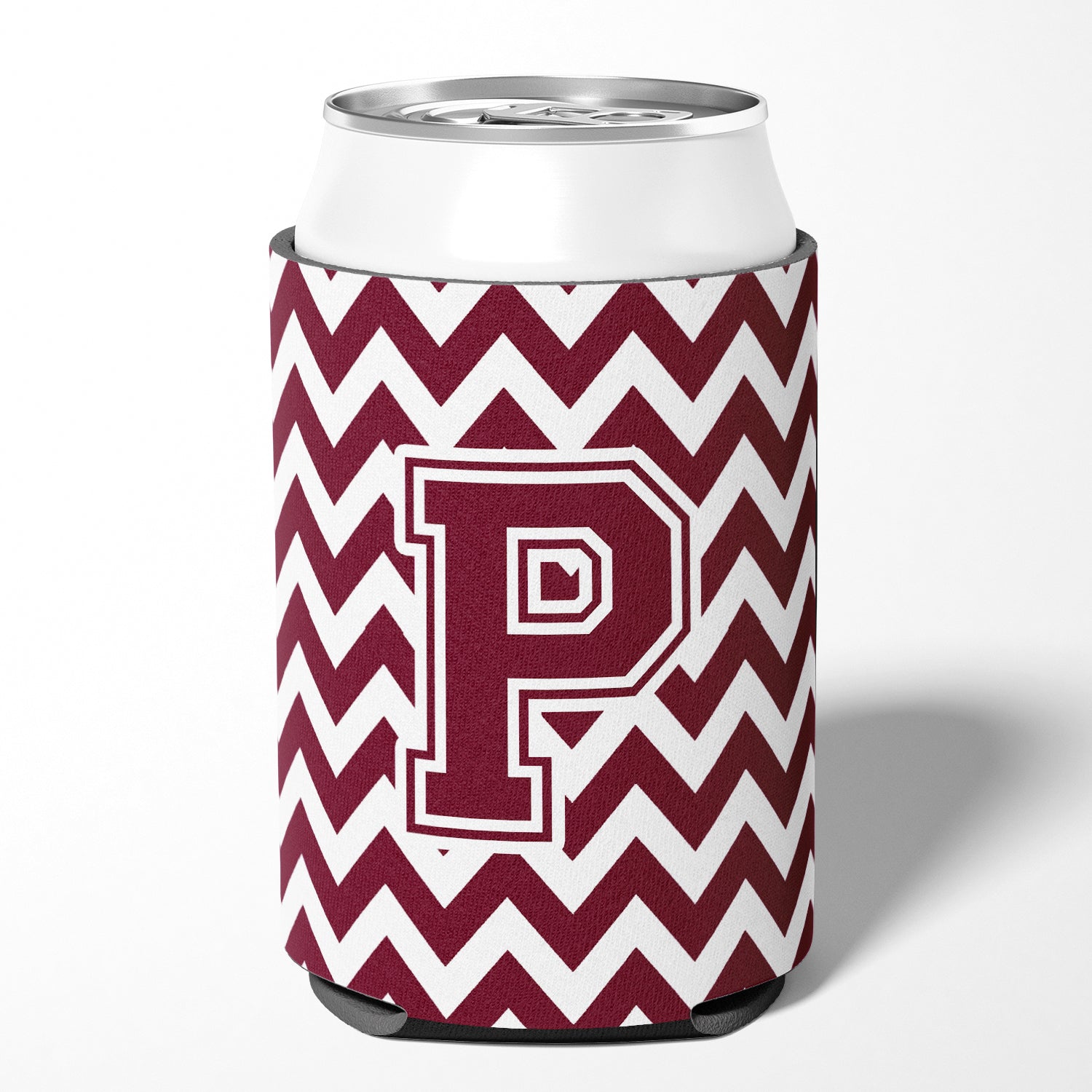 Letter P Chevron Maroon and White  Can or Bottle Hugger CJ1051-PCC.