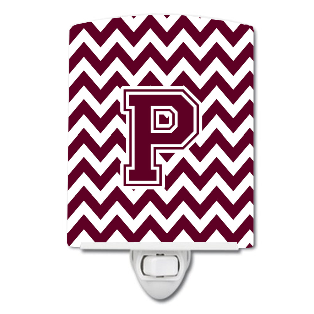 Letter P Chevron Maroon and White  Ceramic Night Light CJ1051-PCNL - the-store.com