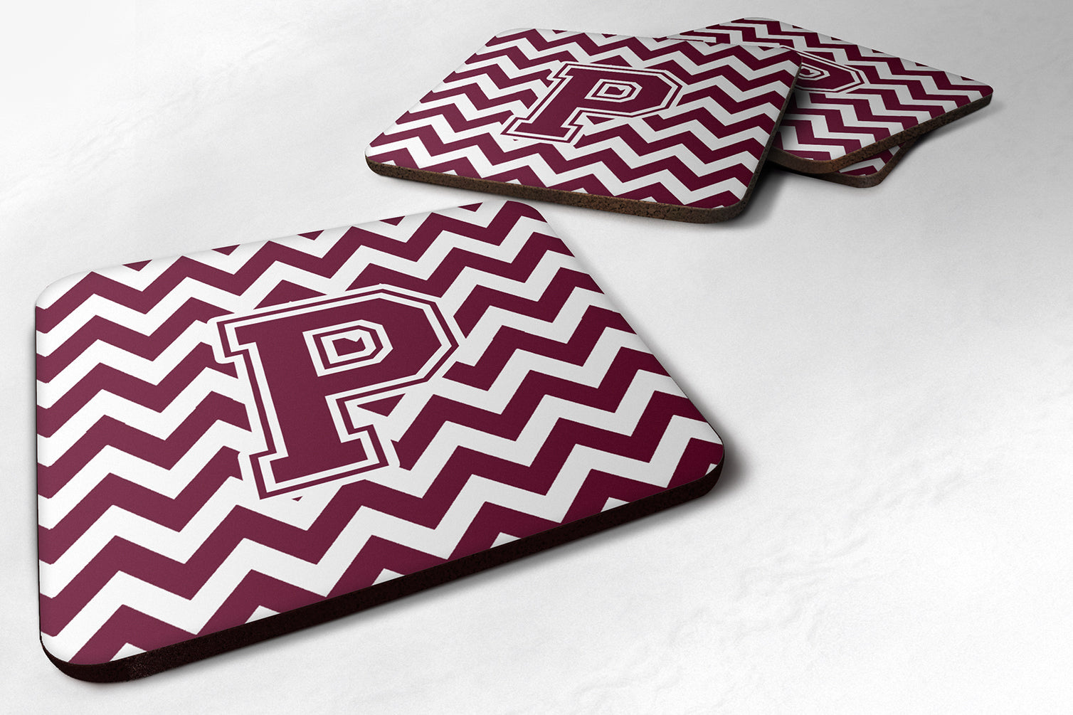 Letter P Chevron Maroon and White  Foam Coaster Set of 4 CJ1051-PFC - the-store.com