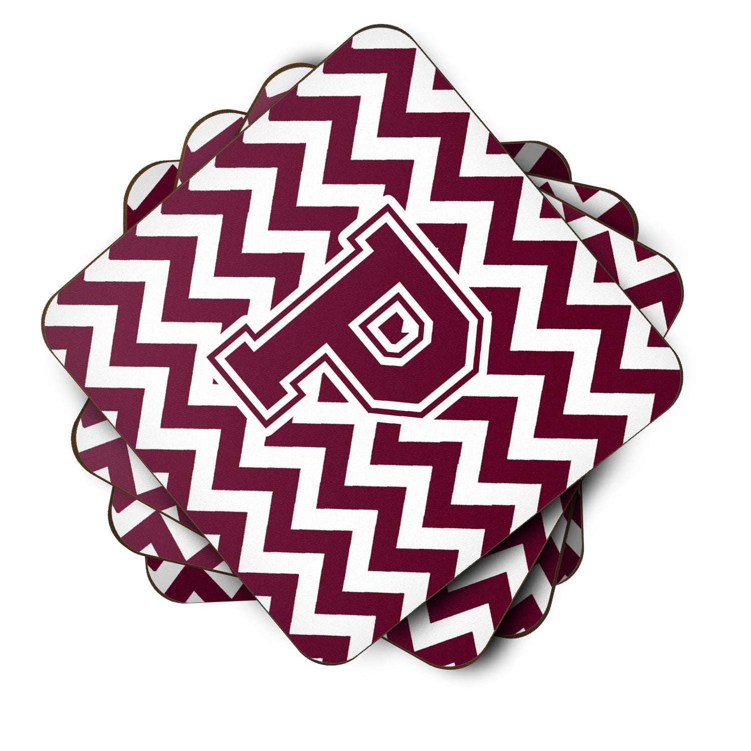 Letter P Chevron Maroon and White  Foam Coaster Set of 4 CJ1051-PFC - the-store.com