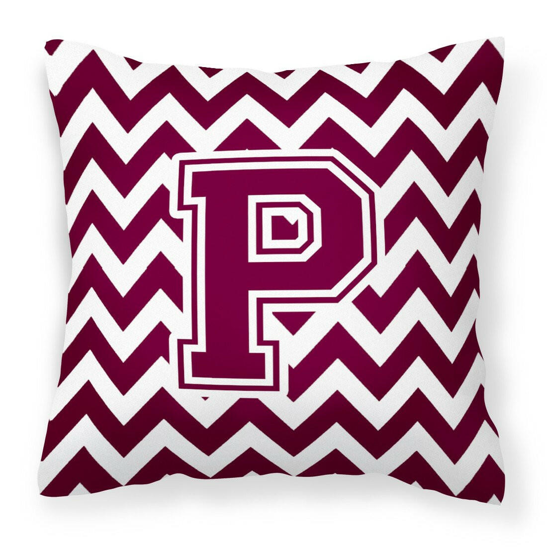 Letter P Chevron Maroon and White  Fabric Decorative Pillow CJ1051-PPW1414 by Caroline's Treasures