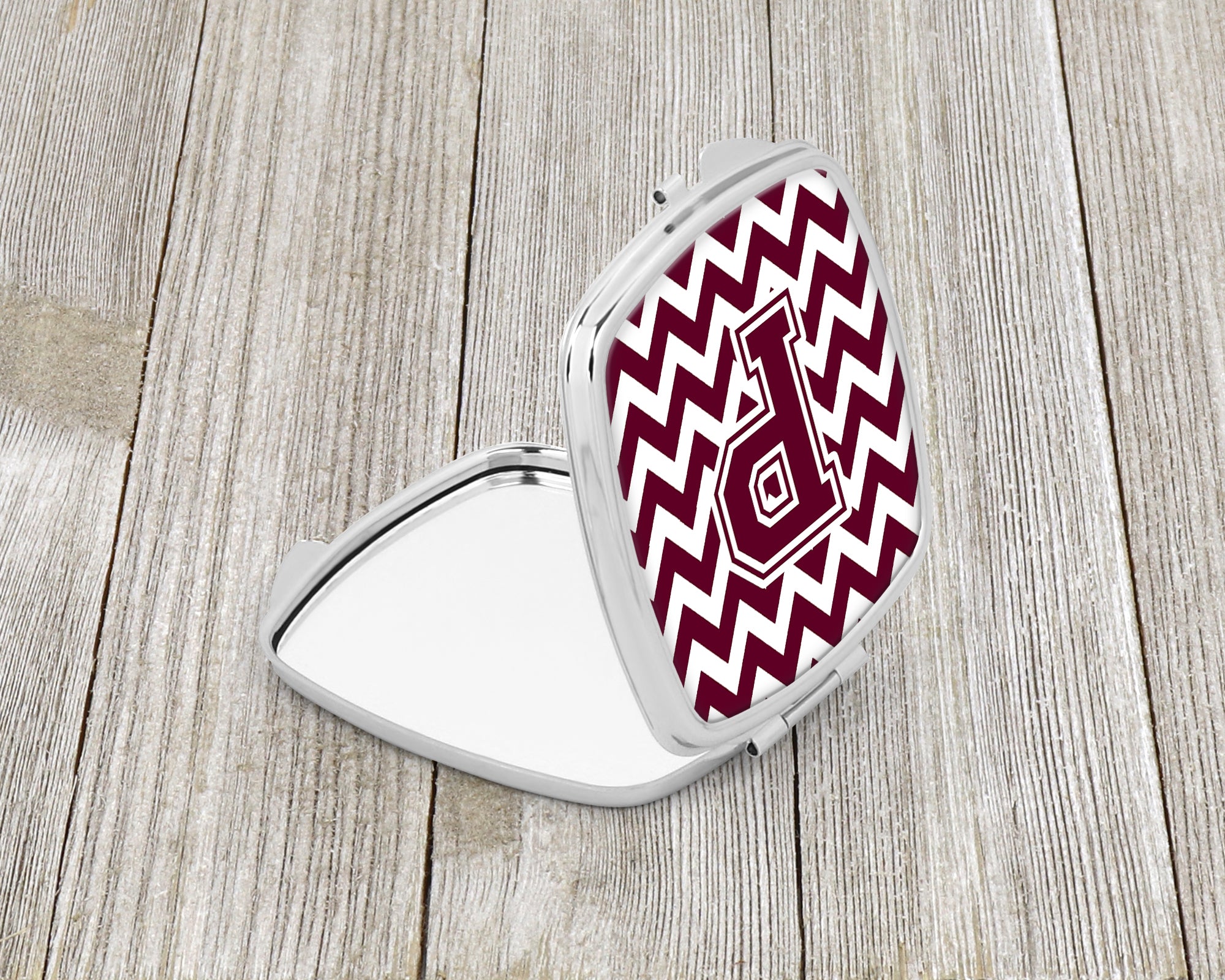 Letter P Chevron Maroon and White  Compact Mirror CJ1051-PSCM  the-store.com.