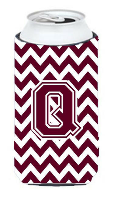 Letter Q Chevron Maroon and White  Tall Boy Beverage Insulator Hugger CJ1051-QTBC by Caroline&#39;s Treasures