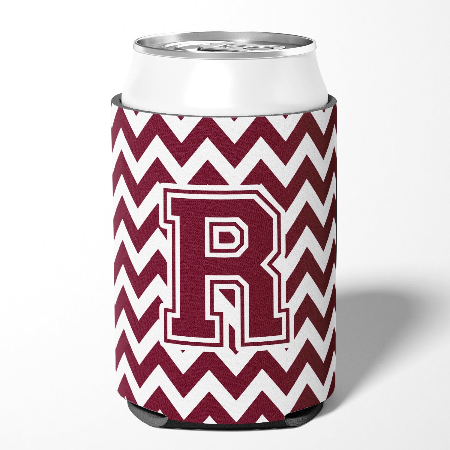 Letter R Chevron Maroon and White  Can or Bottle Hugger CJ1051-RCC.