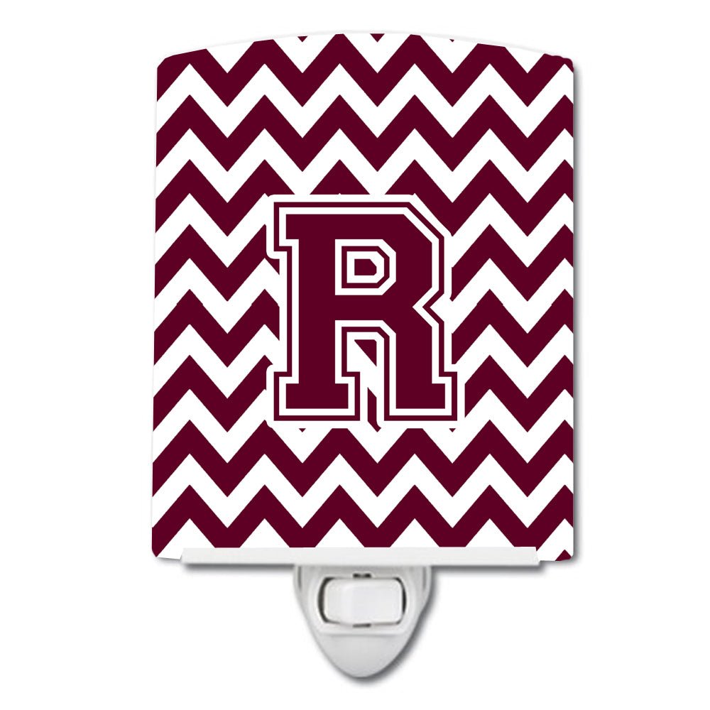 Letter R Chevron Maroon and White  Ceramic Night Light CJ1051-RCNL - the-store.com