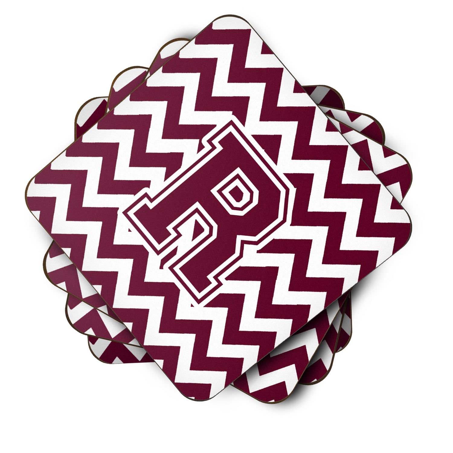 Letter R Chevron Maroon and White  Foam Coaster Set of 4 CJ1051-RFC - the-store.com