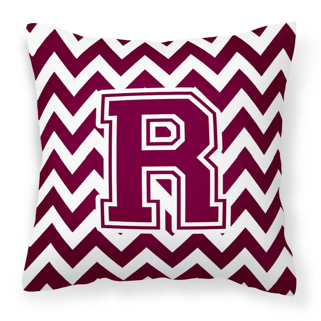 Letter R Chevron Maroon and White  Fabric Decorative Pillow CJ1051-RPW1414 by Caroline's Treasures