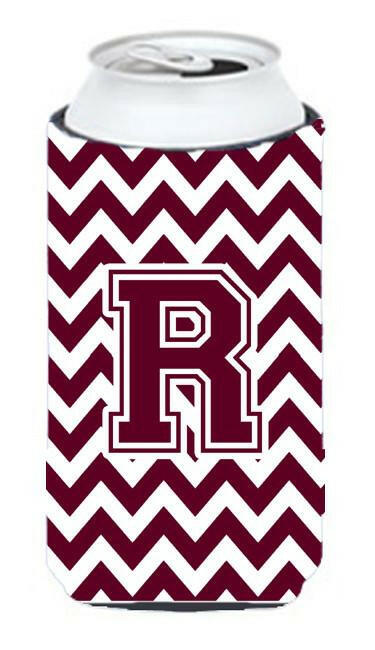 Letter R Chevron Maroon and White  Tall Boy Beverage Insulator Hugger CJ1051-RTBC by Caroline's Treasures