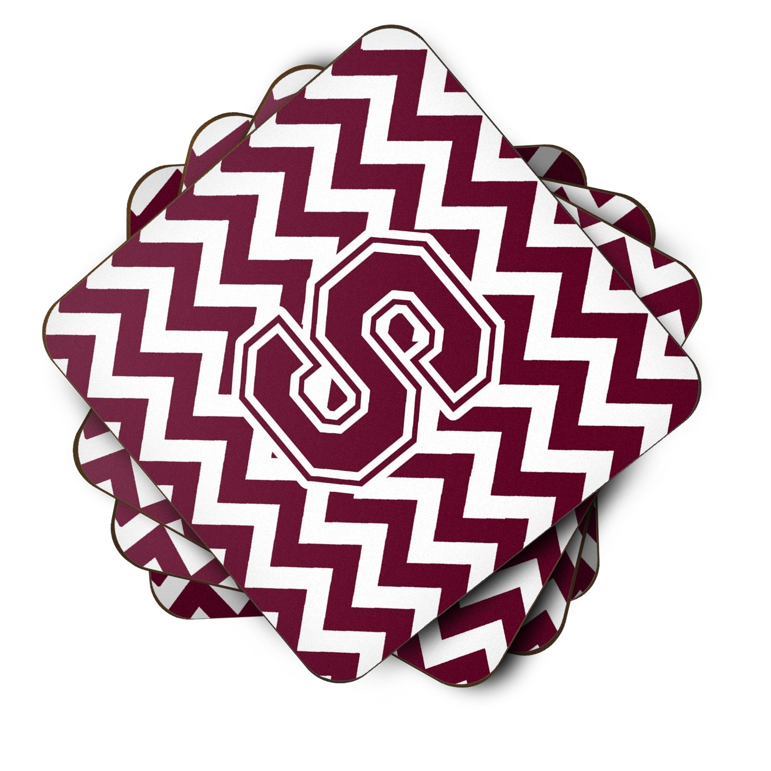 Letter S Chevron Maroon and White  Foam Coaster Set of 4 CJ1051-SFC - the-store.com