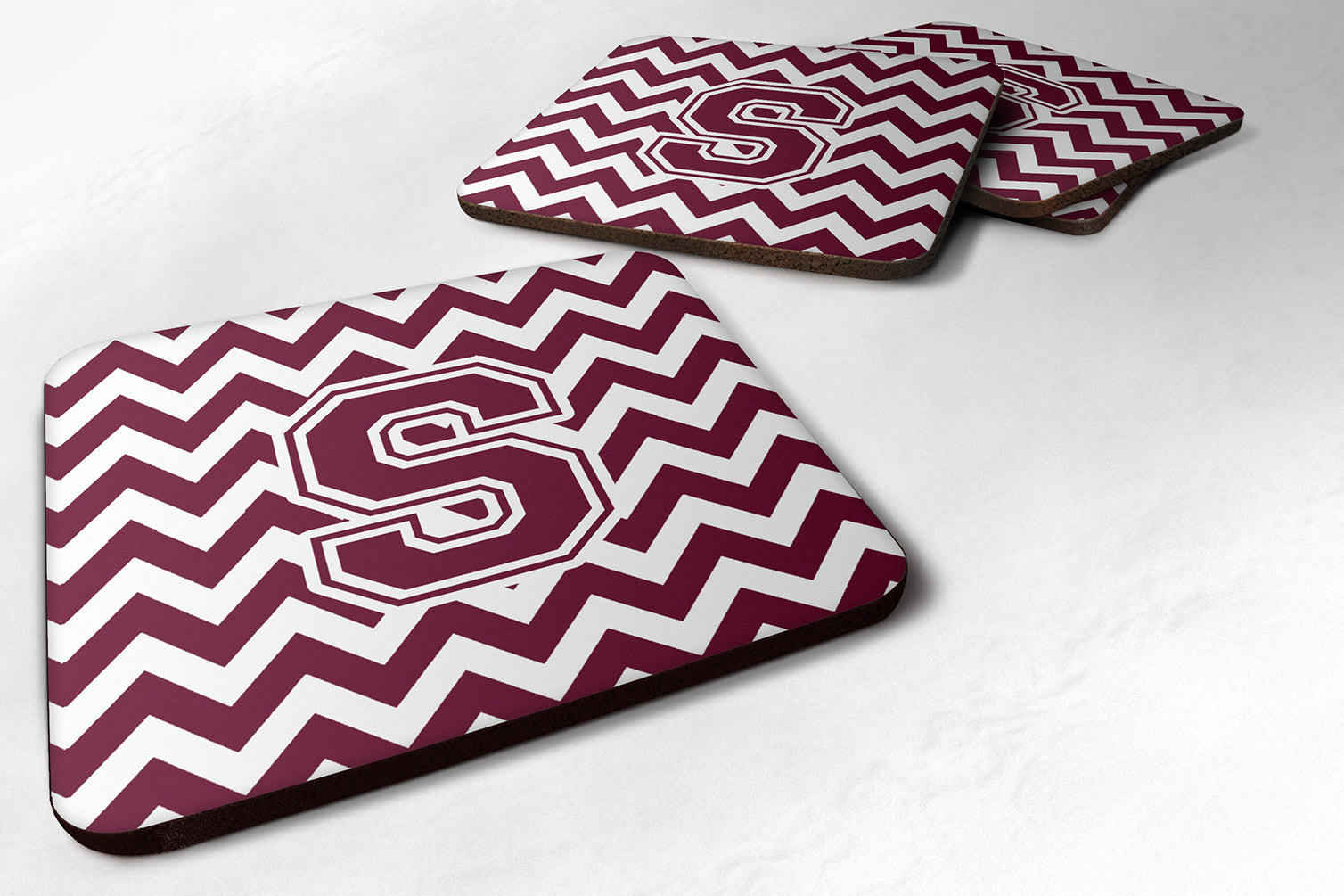 Letter S Chevron Maroon and White  Foam Coaster Set of 4 CJ1051-SFC - the-store.com