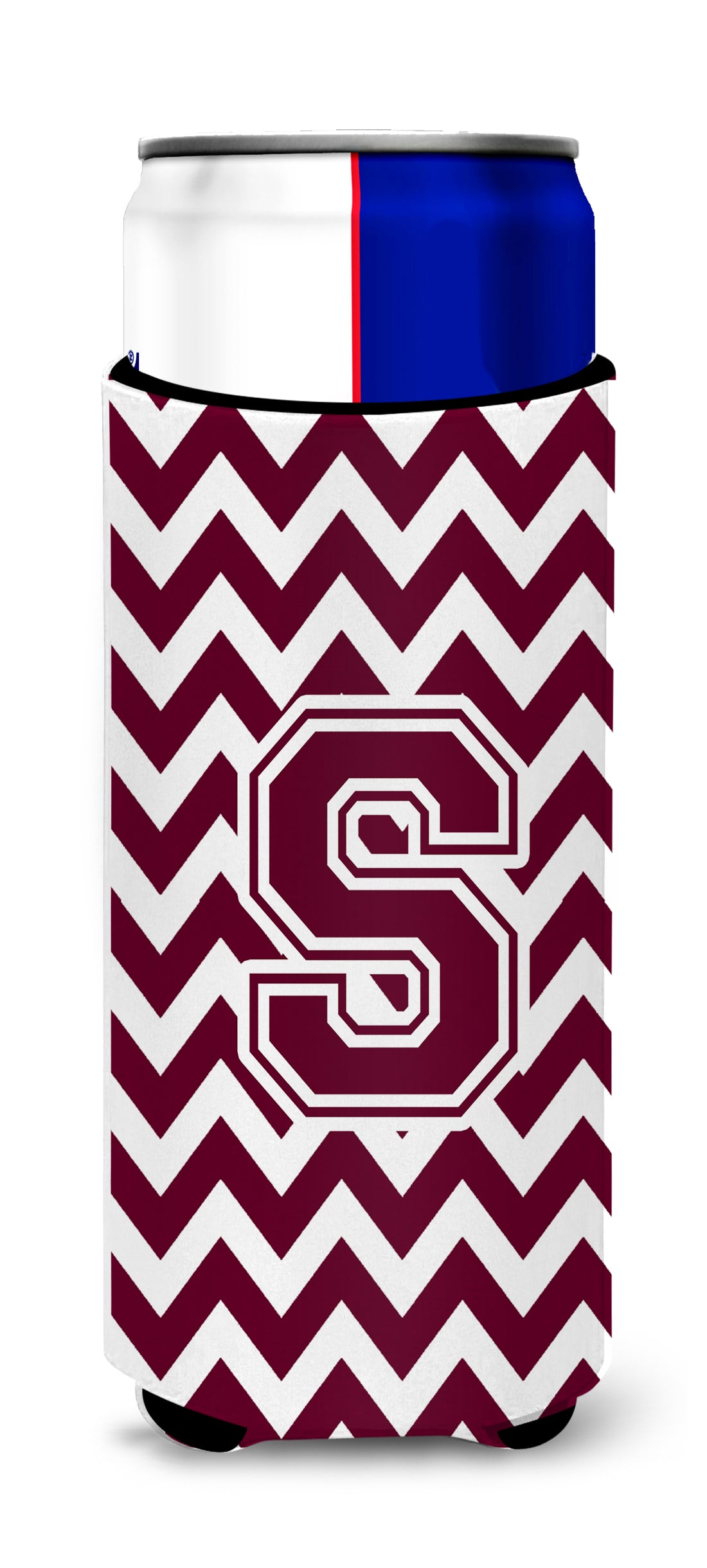 Letter S Chevron Maroon and White  Ultra Beverage Insulators for slim cans CJ1051-SMUK.