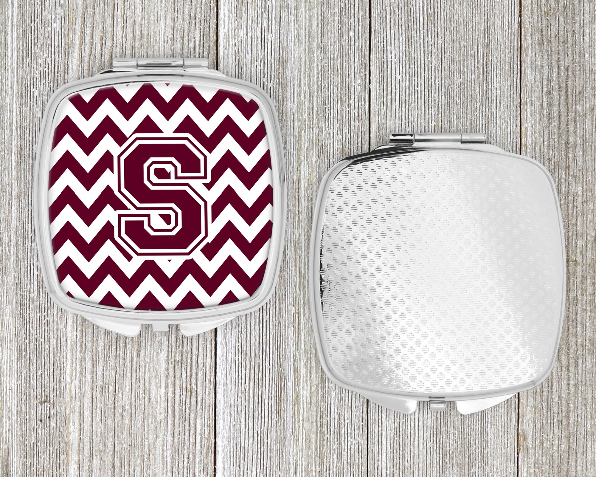 Letter S Chevron Maroon and White  Compact Mirror CJ1051-SSCM  the-store.com.