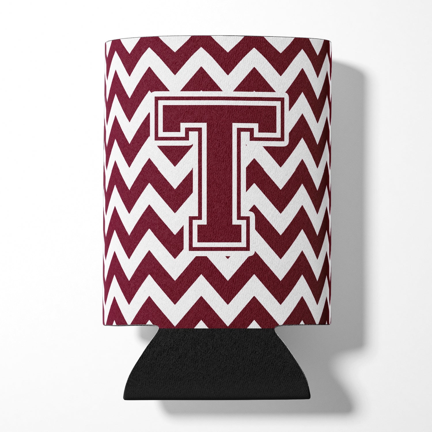 Letter T Chevron Maroon and White  Can or Bottle Hugger CJ1051-TCC.