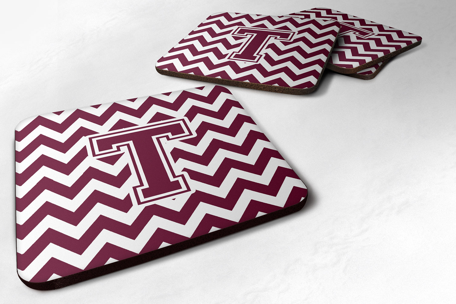 Letter T Chevron Maroon and White  Foam Coaster Set of 4 CJ1051-TFC - the-store.com