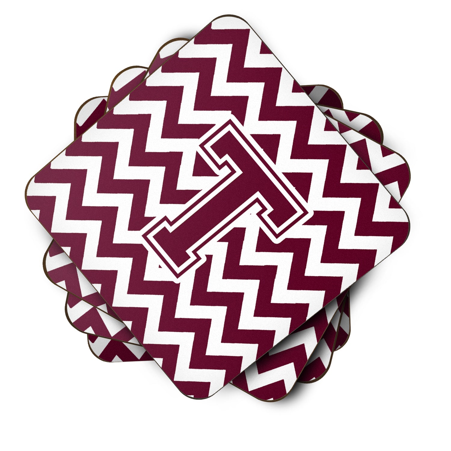 Letter T Chevron Maroon and White  Foam Coaster Set of 4 CJ1051-TFC - the-store.com