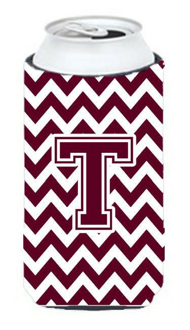 Letter T Chevron Maroon and White  Tall Boy Beverage Insulator Hugger CJ1051-TTBC by Caroline&#39;s Treasures