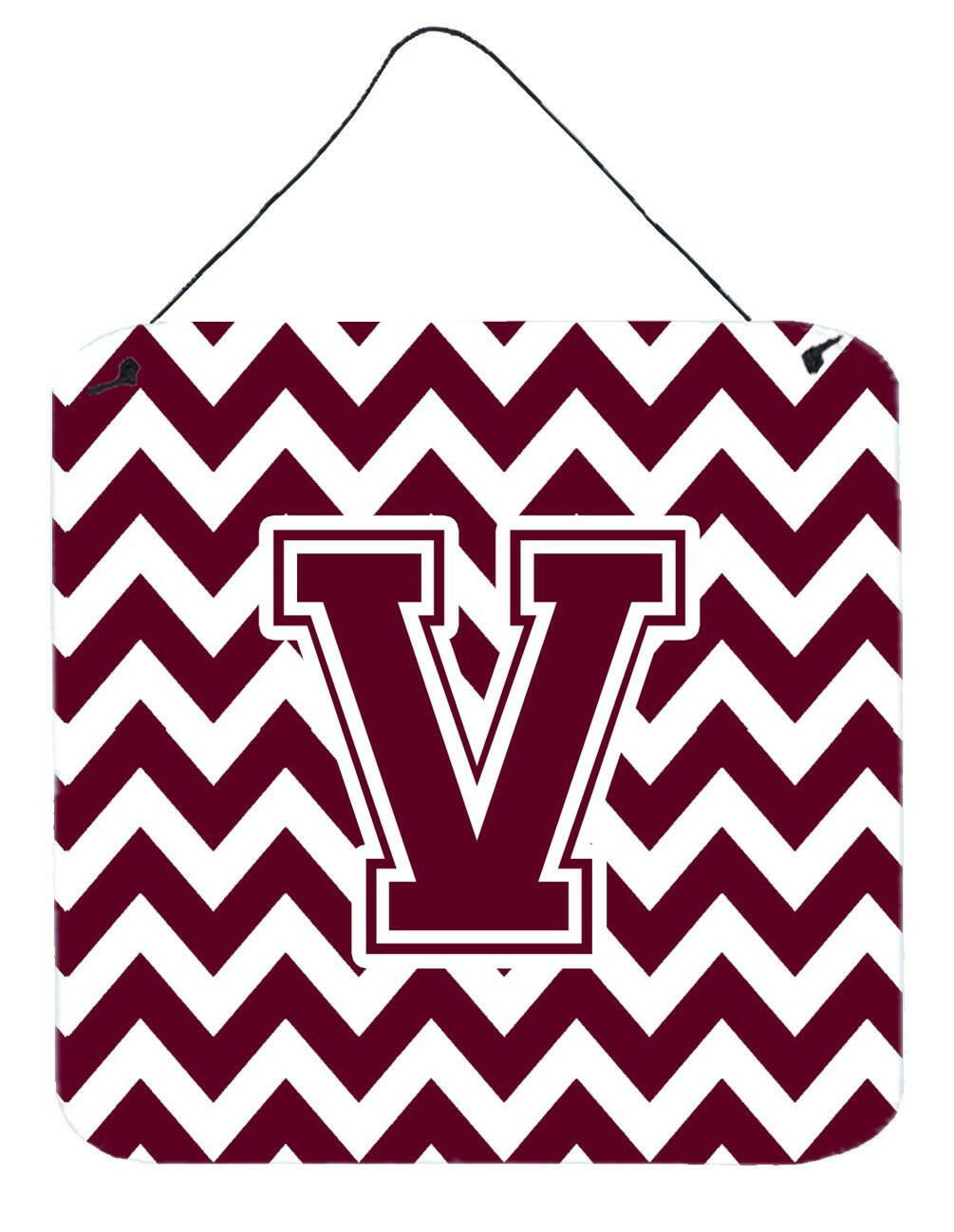 Letter V Chevron Maroon and White  Wall or Door Hanging Prints CJ1051-VDS66 by Caroline&#39;s Treasures