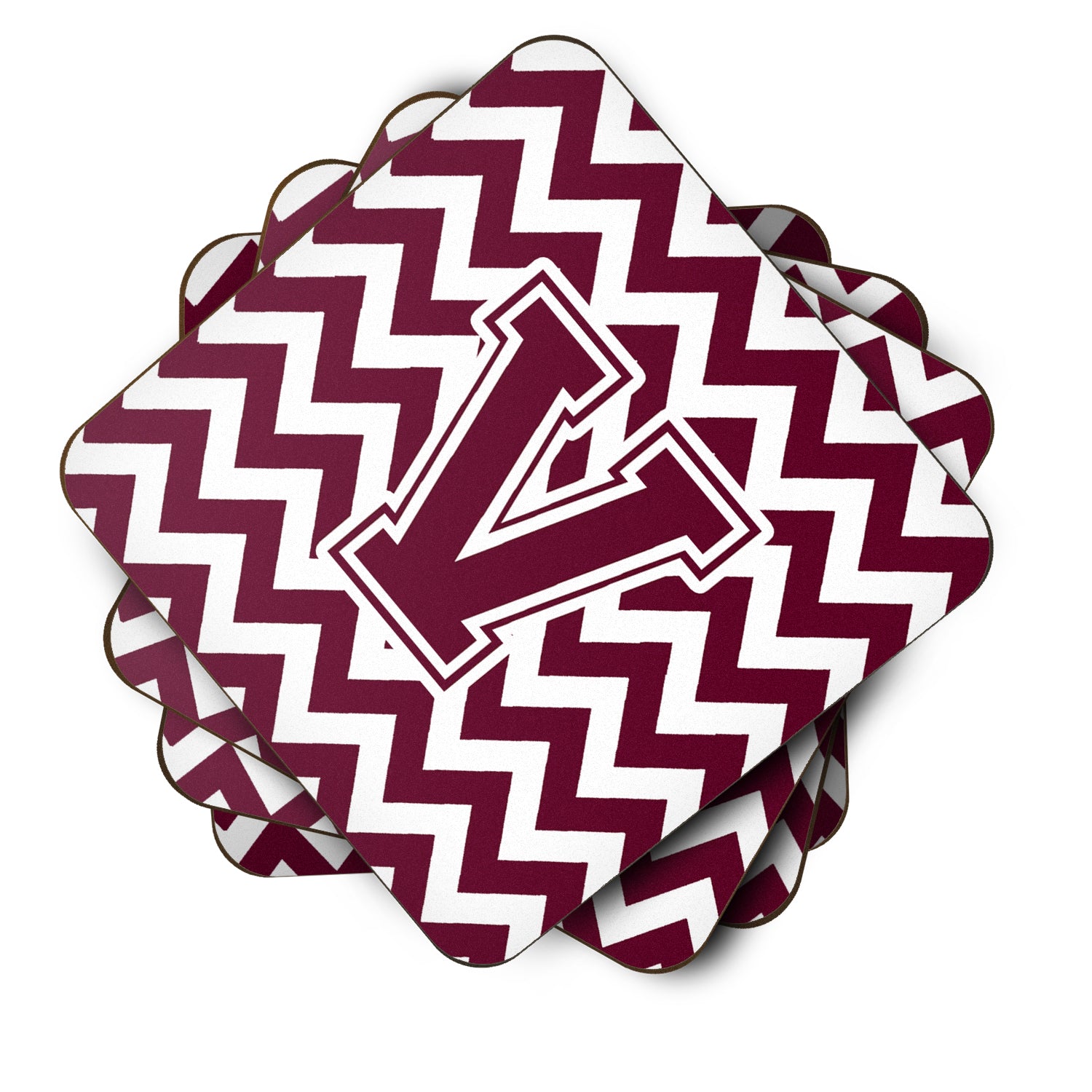 Letter V Chevron Maroon and White  Foam Coaster Set of 4 CJ1051-VFC - the-store.com