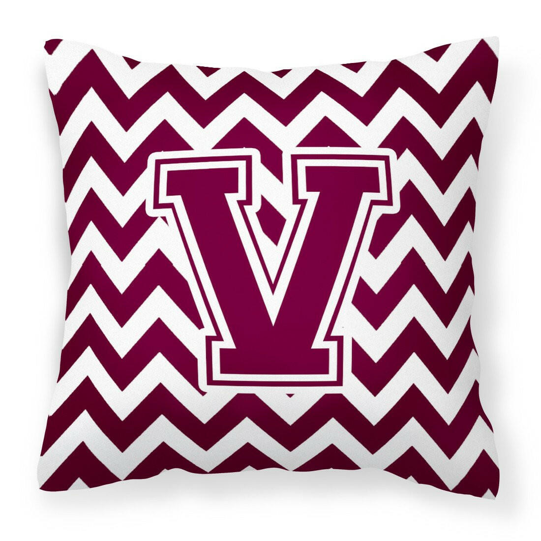 Letter V Chevron Maroon and White  Fabric Decorative Pillow CJ1051-VPW1414 by Caroline's Treasures