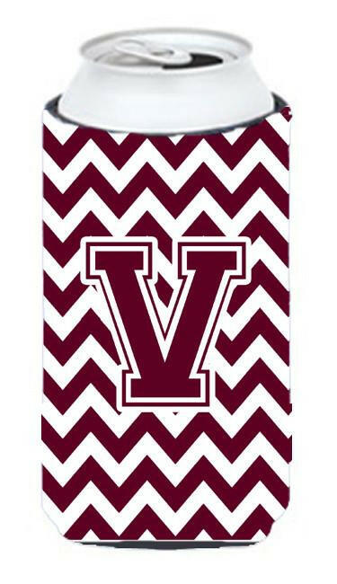 Letter V Chevron Maroon and White  Tall Boy Beverage Insulator Hugger CJ1051-VTBC by Caroline's Treasures