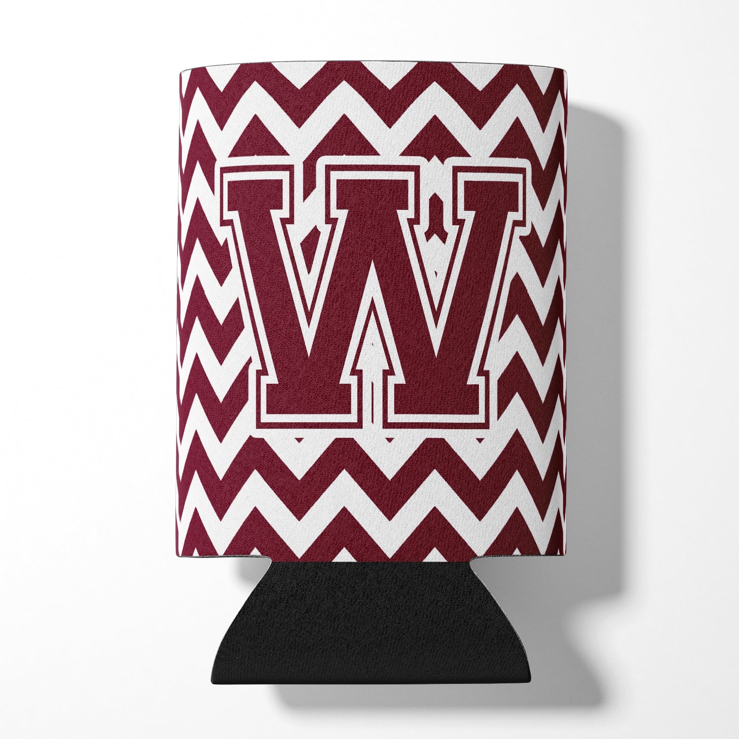 Letter W Chevron Maroon and White  Can or Bottle Hugger CJ1051-WCC.