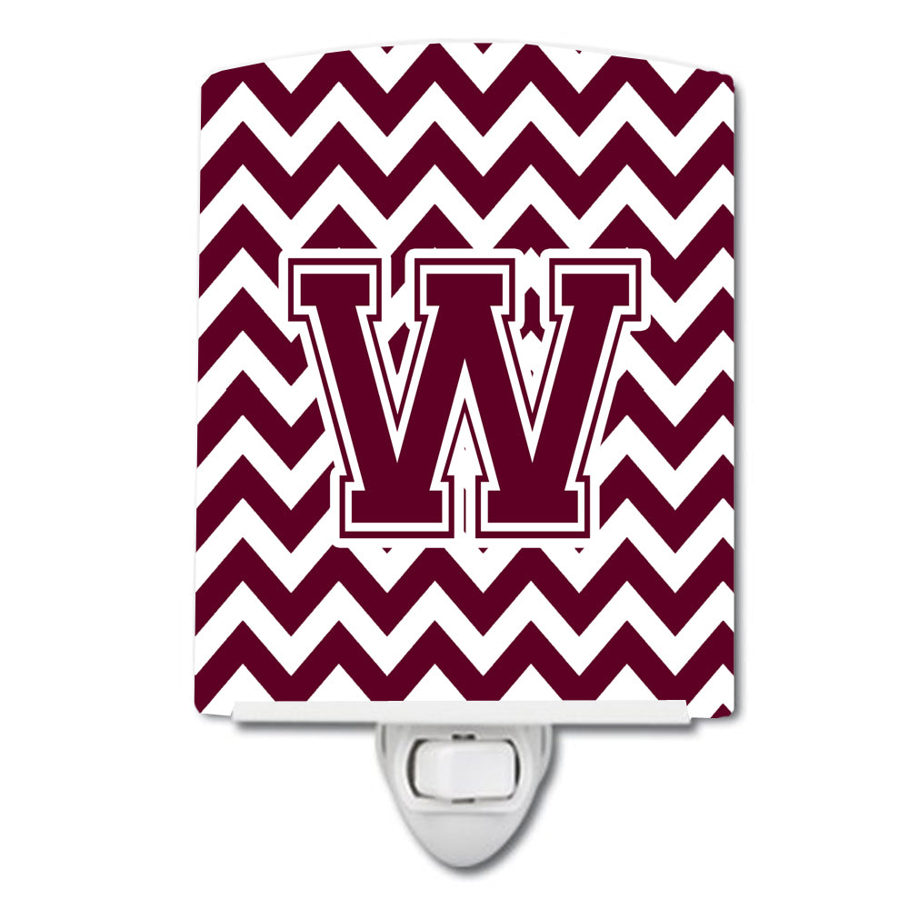 Letter W Chevron Maroon and White  Ceramic Night Light CJ1051-WCNL - the-store.com