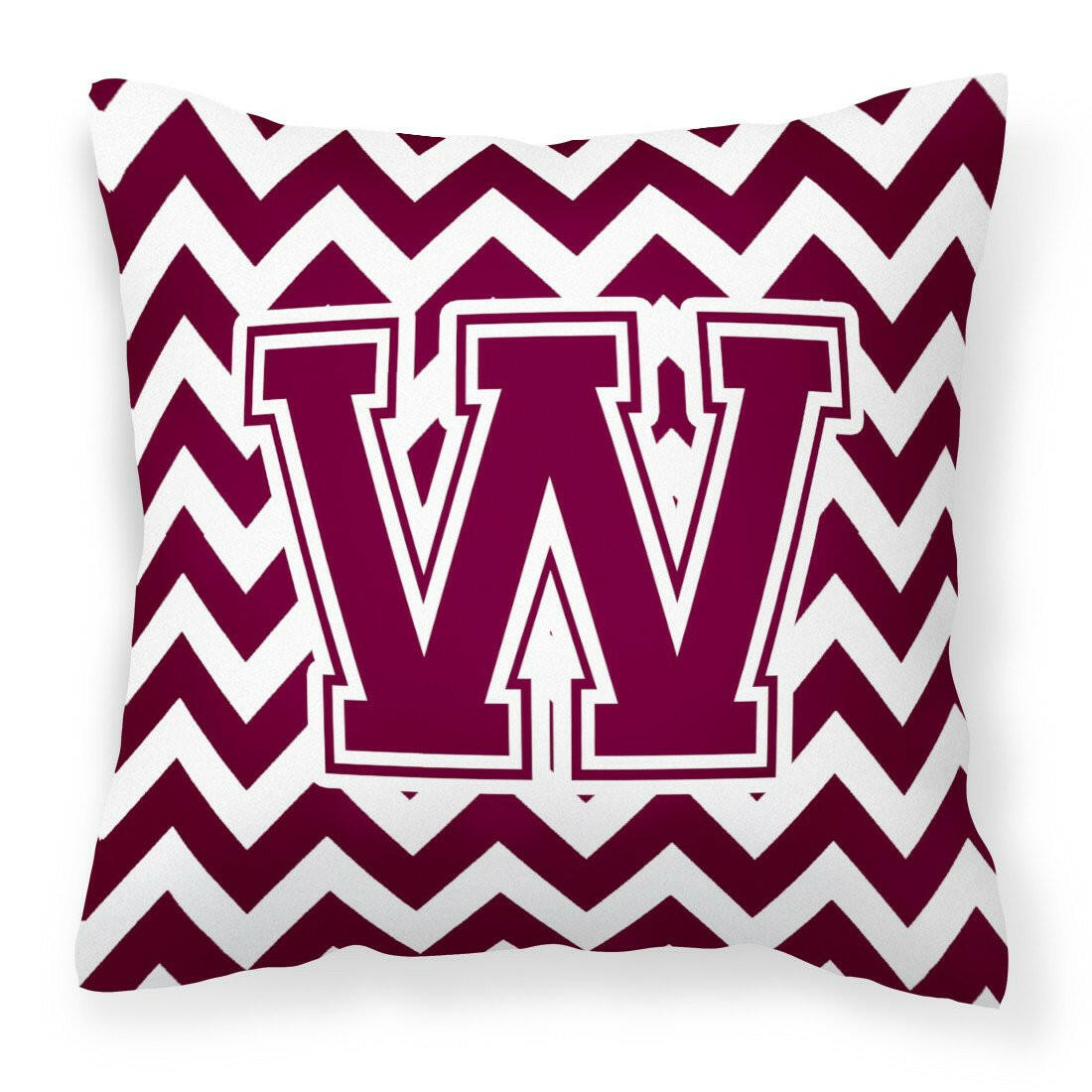 Letter W Chevron Maroon and White  Fabric Decorative Pillow CJ1051-WPW1414 by Caroline's Treasures