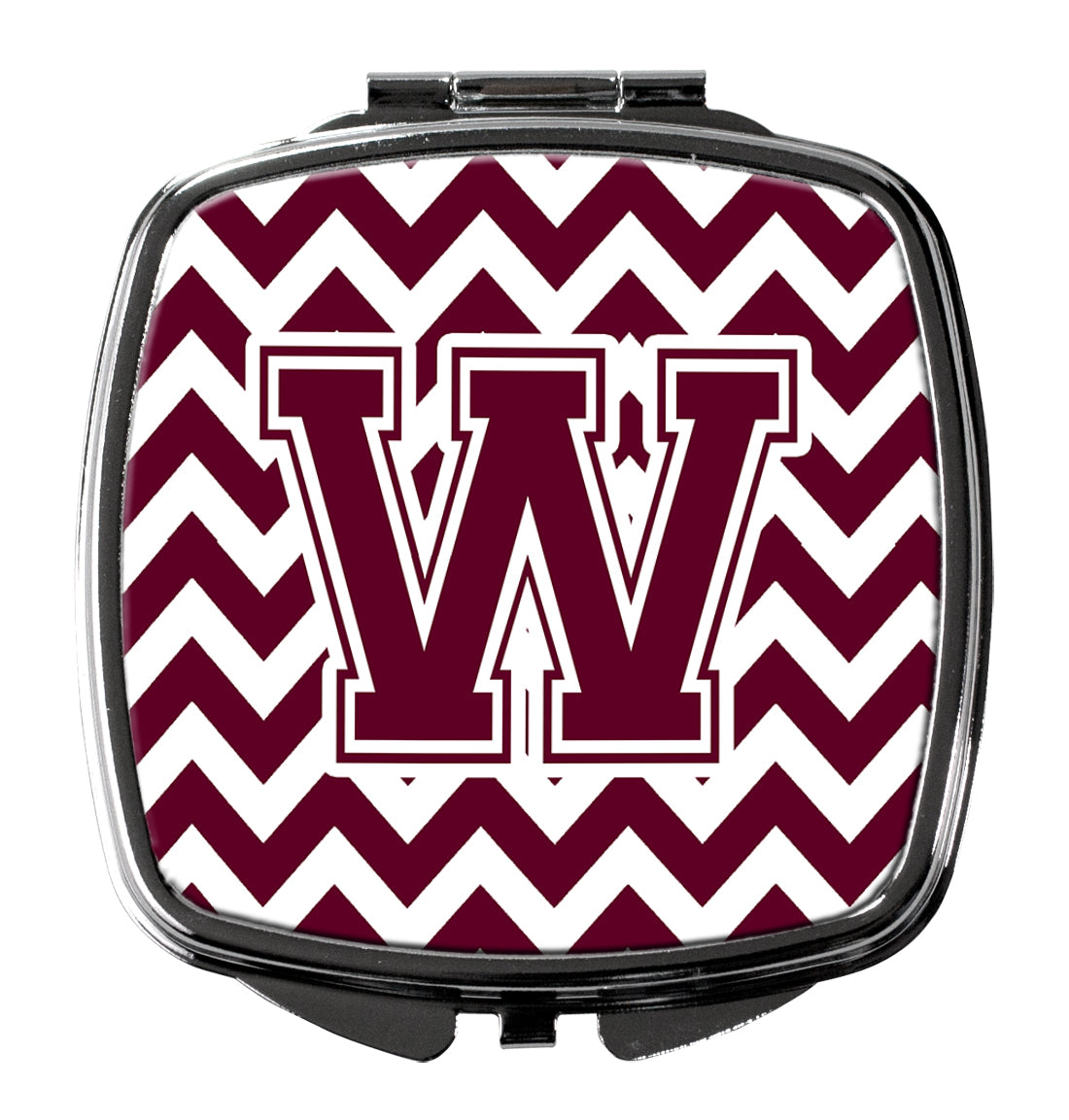 Letter W Chevron Maroon and White  Compact Mirror CJ1051-WSCM  the-store.com.