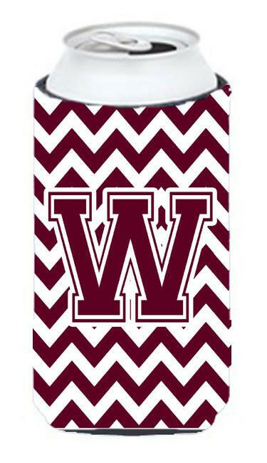 Letter W Chevron Maroon and White  Tall Boy Beverage Insulator Hugger CJ1051-WTBC by Caroline's Treasures