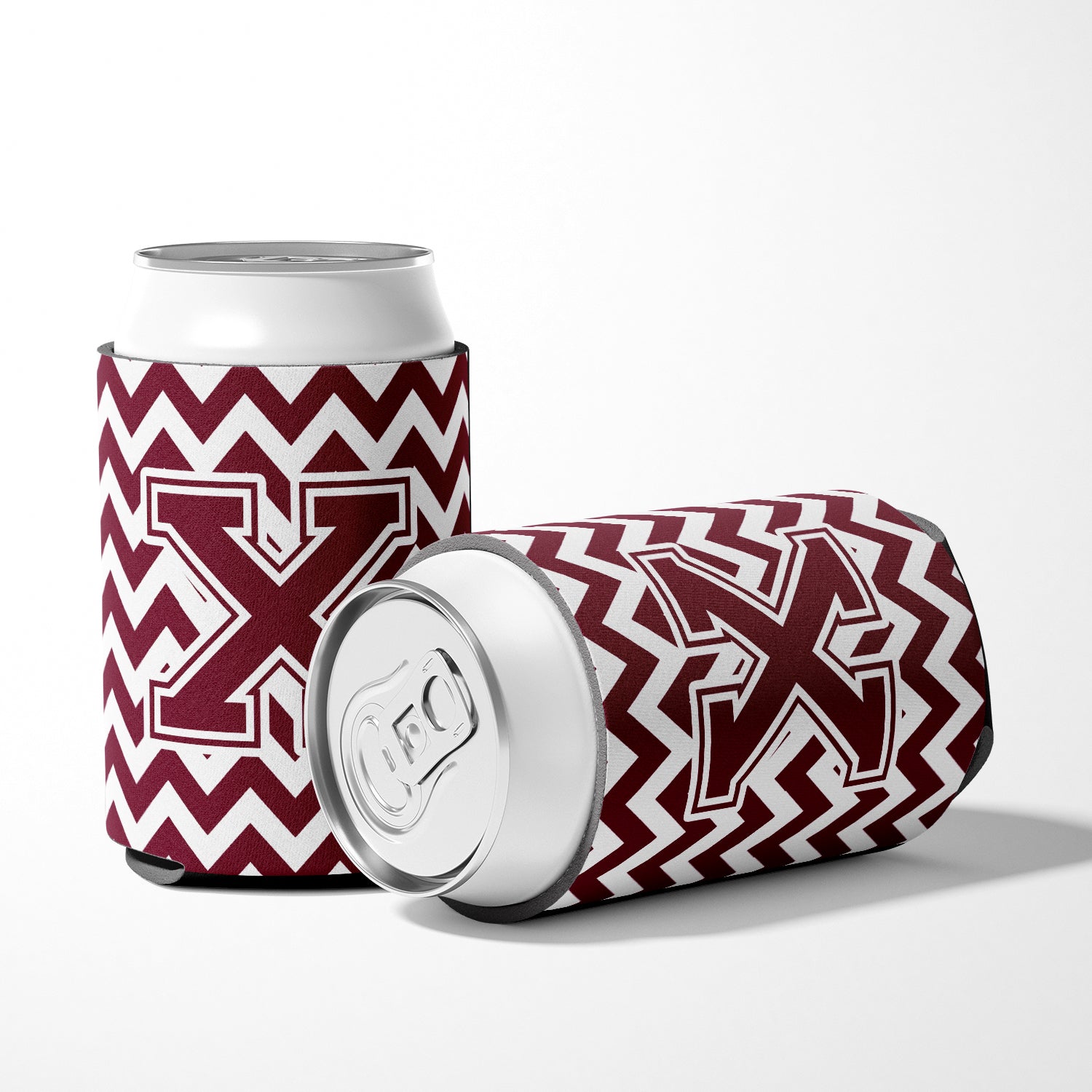 Letter X Chevron Maroon and White  Can or Bottle Hugger CJ1051-XCC.