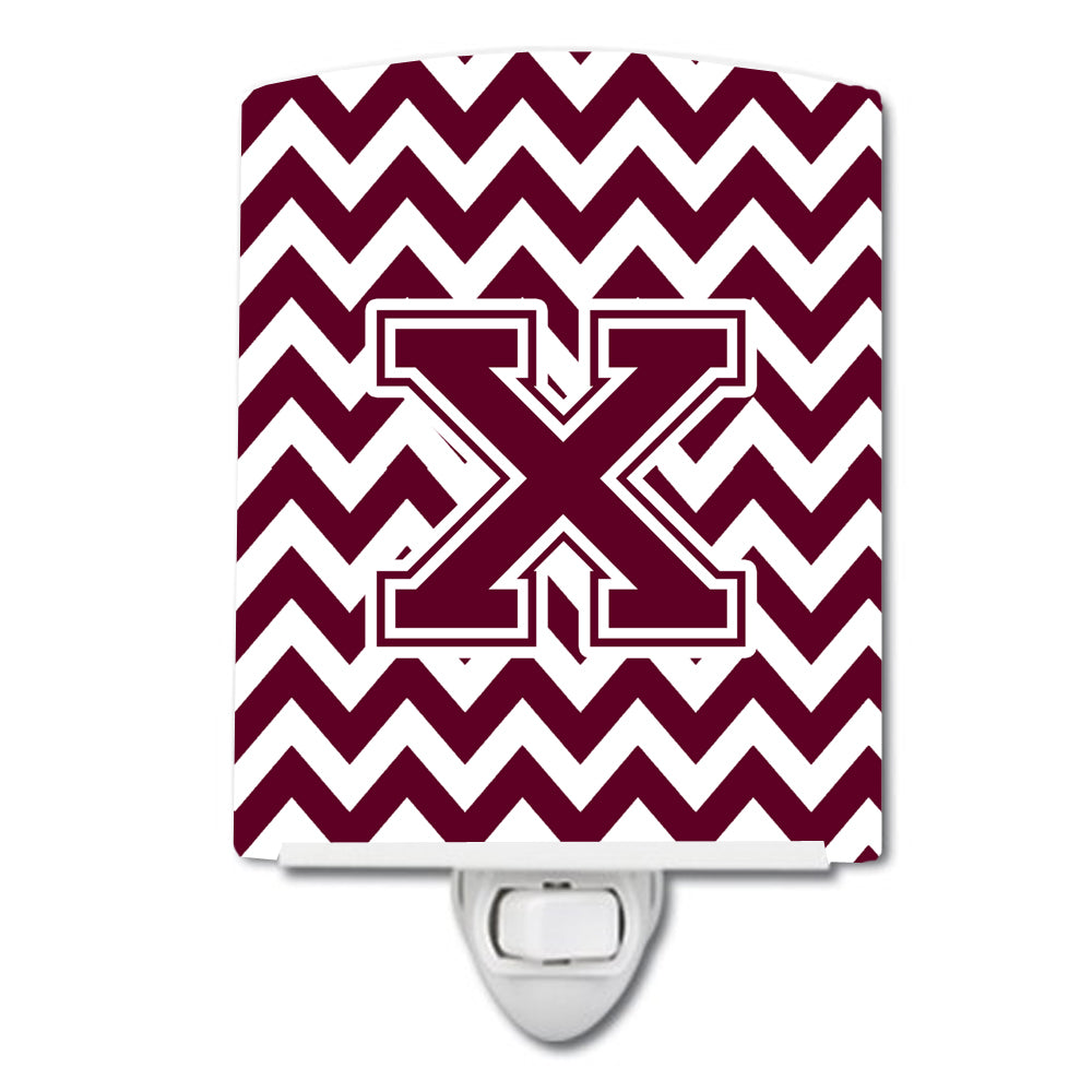 Letter X Chevron Maroon and White  Ceramic Night Light CJ1051-XCNL - the-store.com