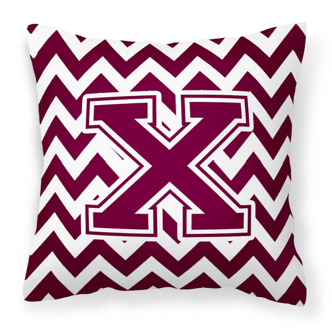 Letter X Chevron Maroon and White  Fabric Decorative Pillow CJ1051-XPW1414 by Caroline&#39;s Treasures