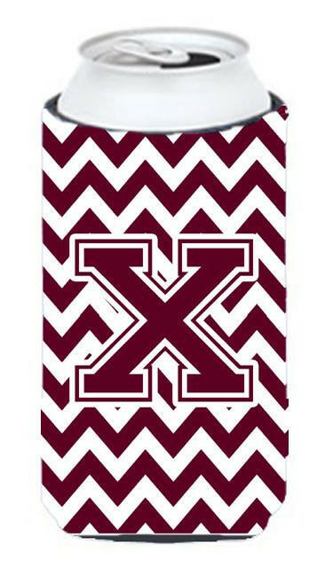 Letter X Chevron Maroon and White  Tall Boy Beverage Insulator Hugger CJ1051-XTBC by Caroline&#39;s Treasures