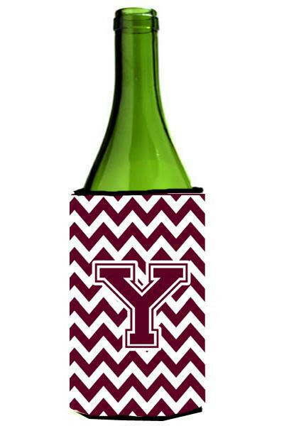 Letter Y Chevron Maroon and White  Wine Bottle Beverage Insulator Hugger CJ1051-YLITERK by Caroline's Treasures