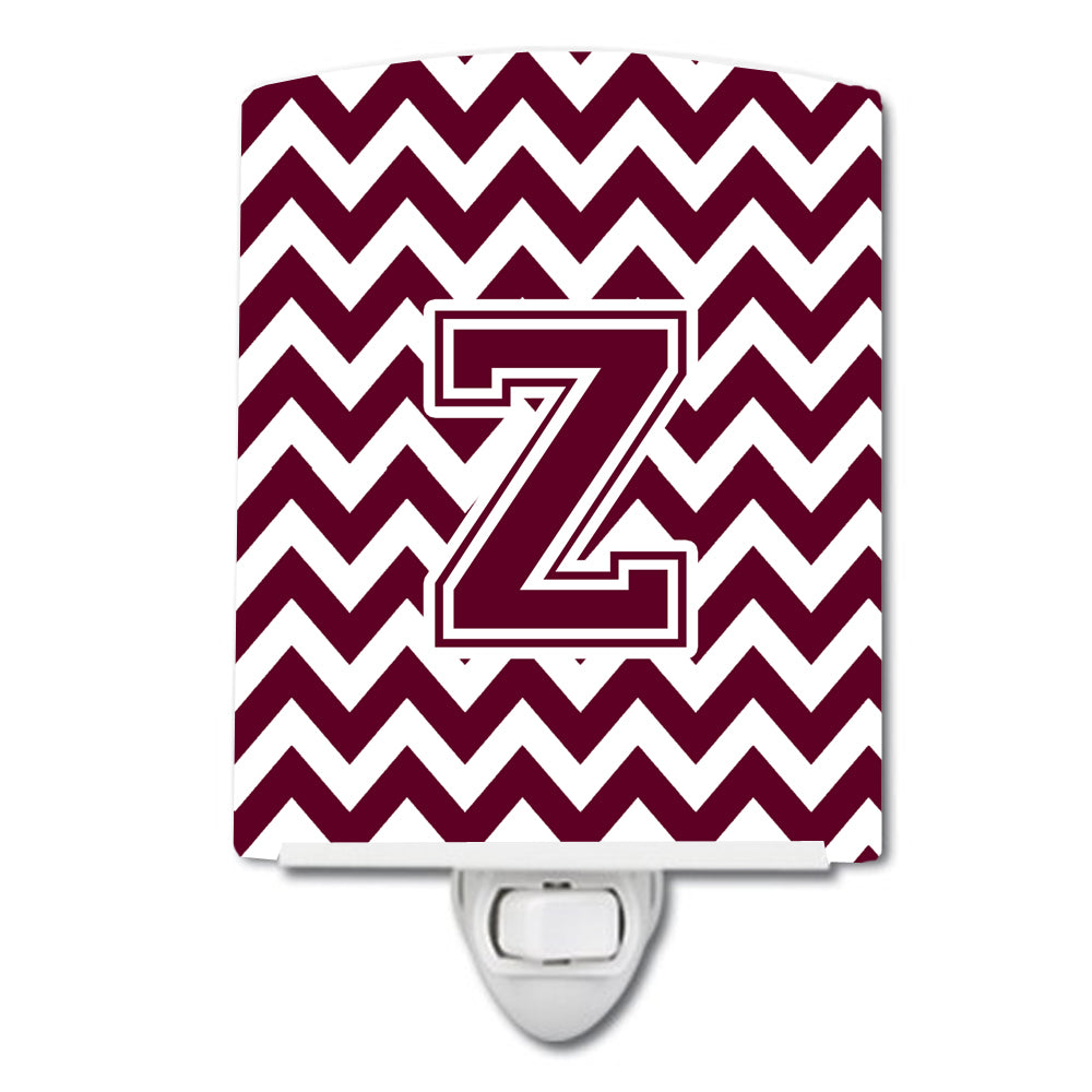 Letter Z Chevron Maroon and White  Ceramic Night Light CJ1051-ZCNL - the-store.com