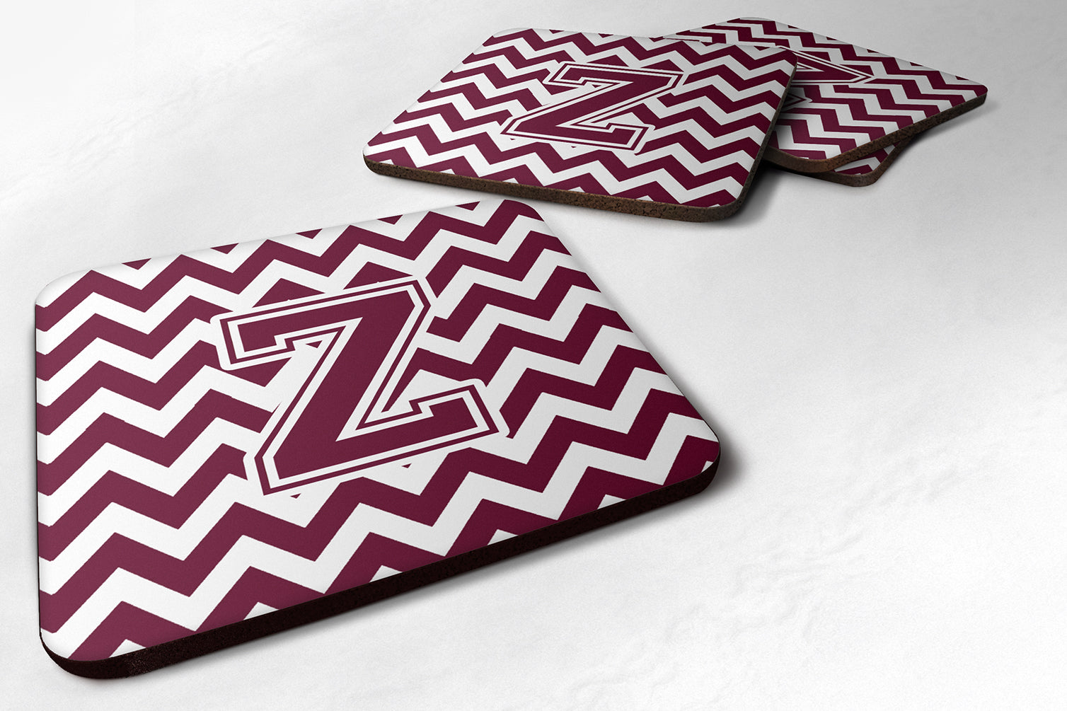 Letter Z Chevron Maroon and White  Foam Coaster Set of 4 CJ1051-ZFC - the-store.com