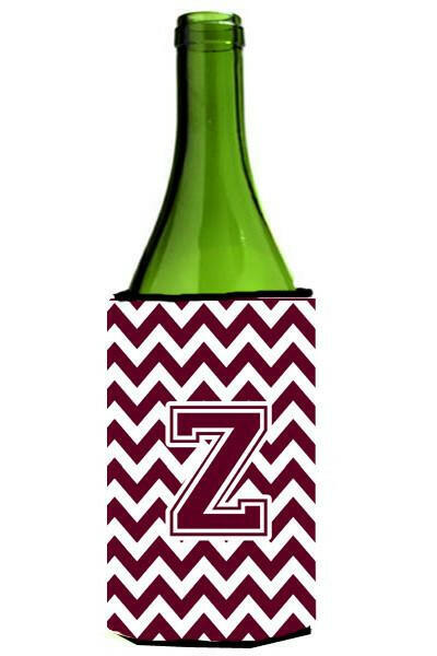 Letter Z Chevron Maroon and White  Wine Bottle Beverage Insulator Hugger CJ1051-ZLITERK by Caroline's Treasures