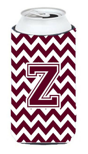 Letter Z Chevron Maroon and White  Tall Boy Beverage Insulator Hugger CJ1051-ZTBC by Caroline&#39;s Treasures