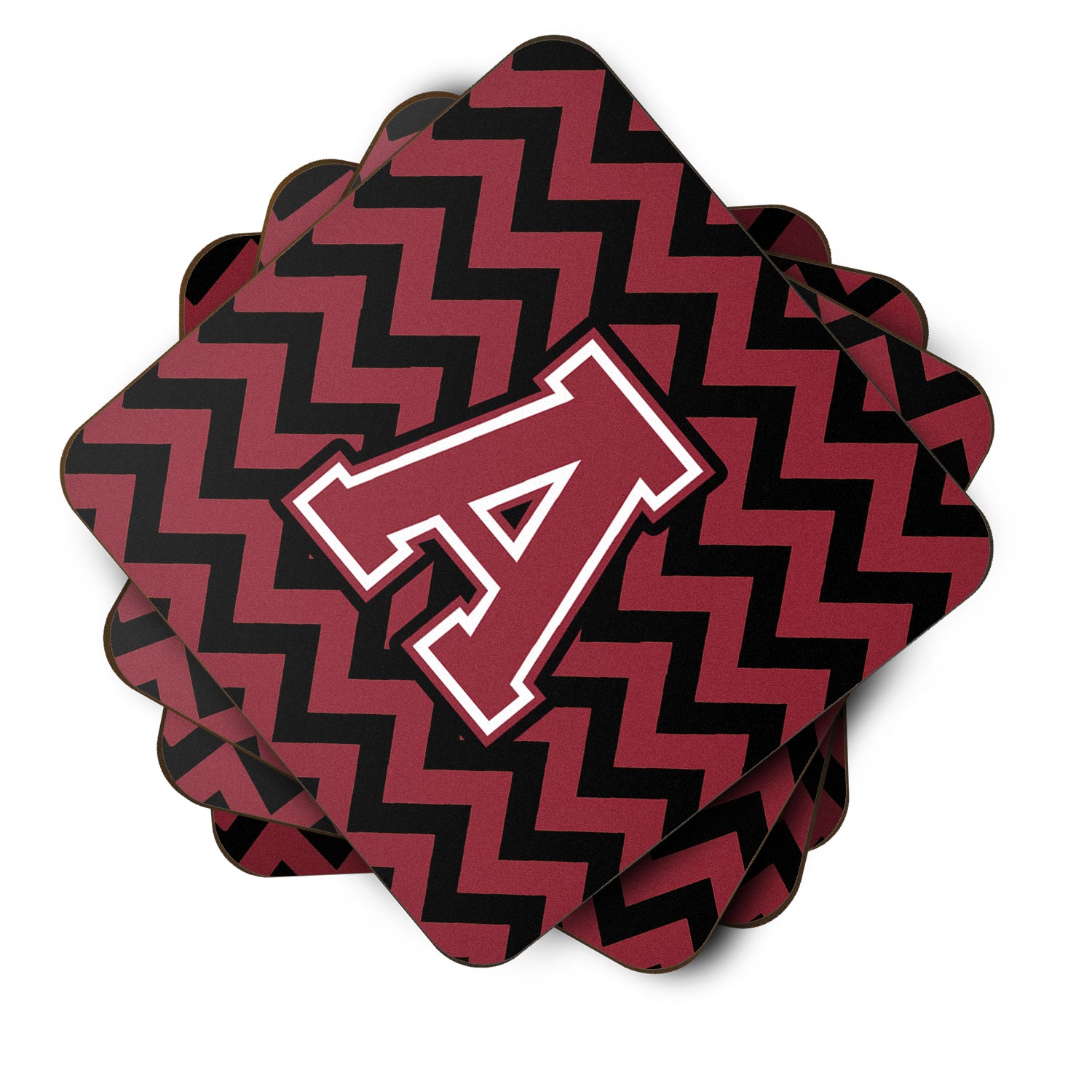 Letter A Chevron Garnet and Black  Foam Coaster Set of 4 CJ1052-AFC - the-store.com