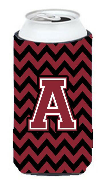 Letter A Chevron Garnet and Black  Tall Boy Beverage Insulator Hugger CJ1052-ATBC by Caroline's Treasures