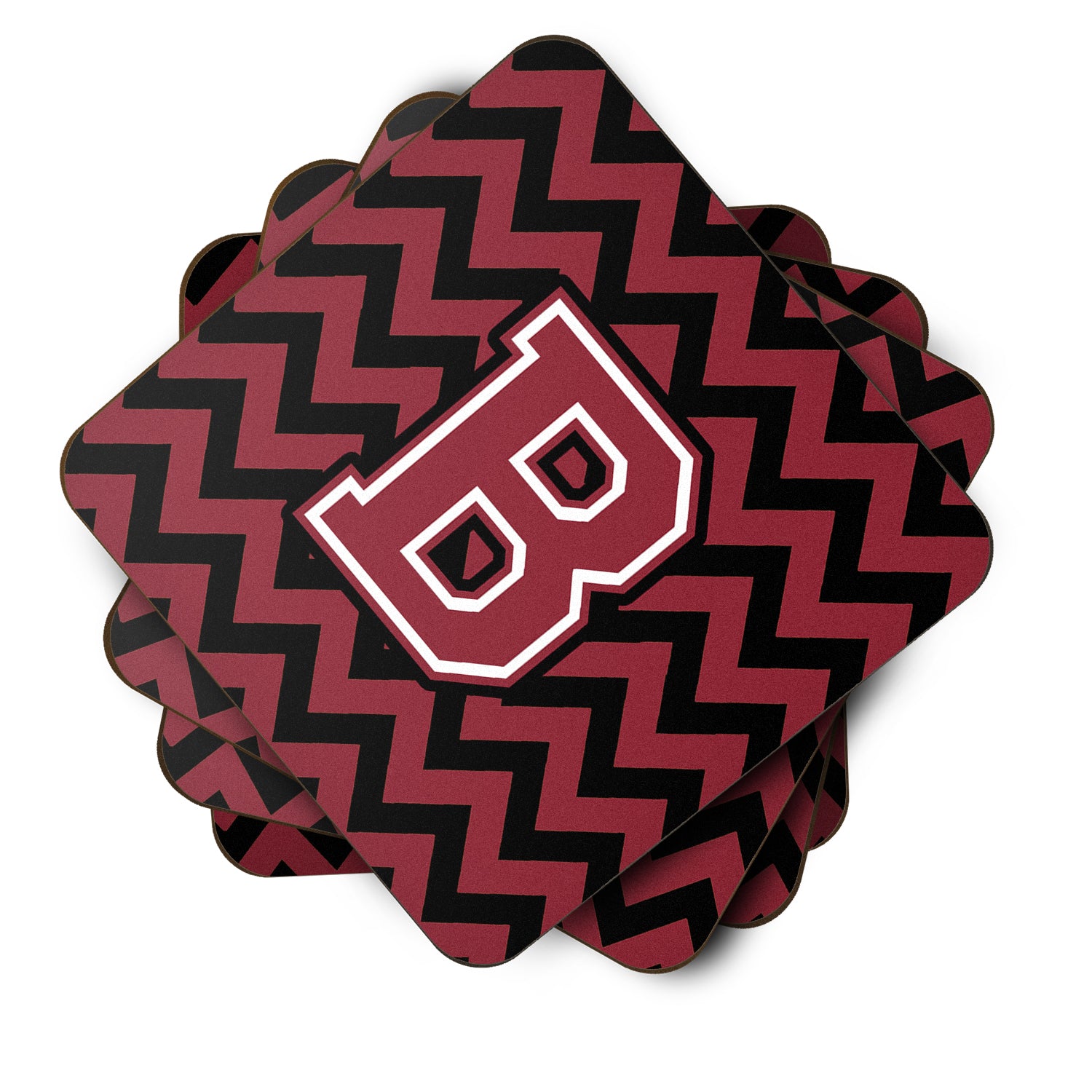 Letter B Chevron Garnet and Black  Foam Coaster Set of 4 CJ1052-BFC - the-store.com