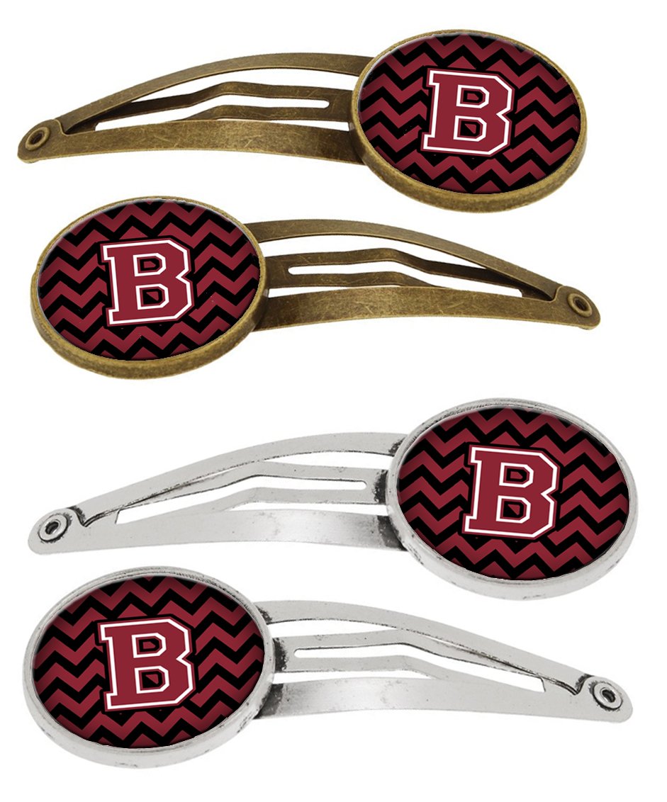 Letter B Chevron Garnet and Black Set of 4 Barrettes Hair Clips CJ1052-BHCS4 by Caroline's Treasures