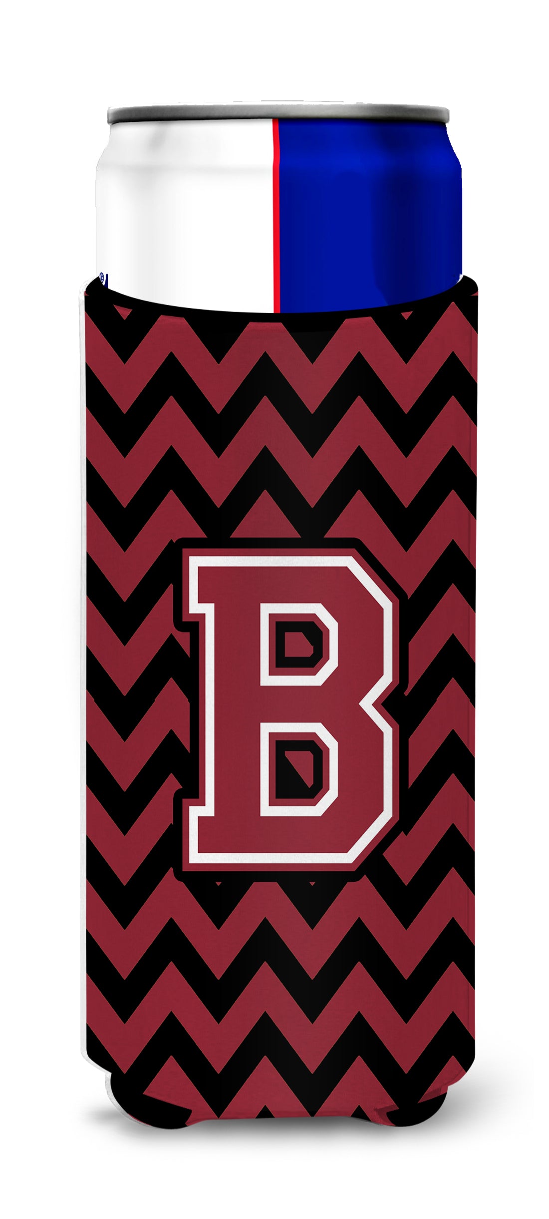 Letter B Chevron Garnet and Black  Ultra Beverage Insulators for slim cans CJ1052-BMUK.